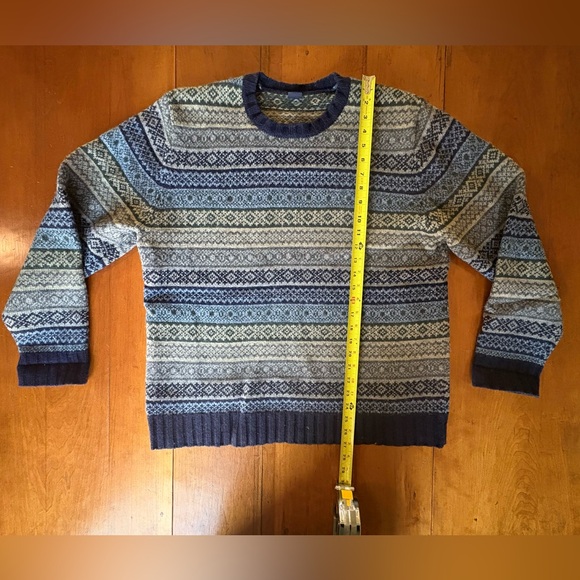 Vintage Men’s Gap Fair Isle Blue Gray Nordic Crew Neck Sweater Size Large 90s L - Picture 3 of 8